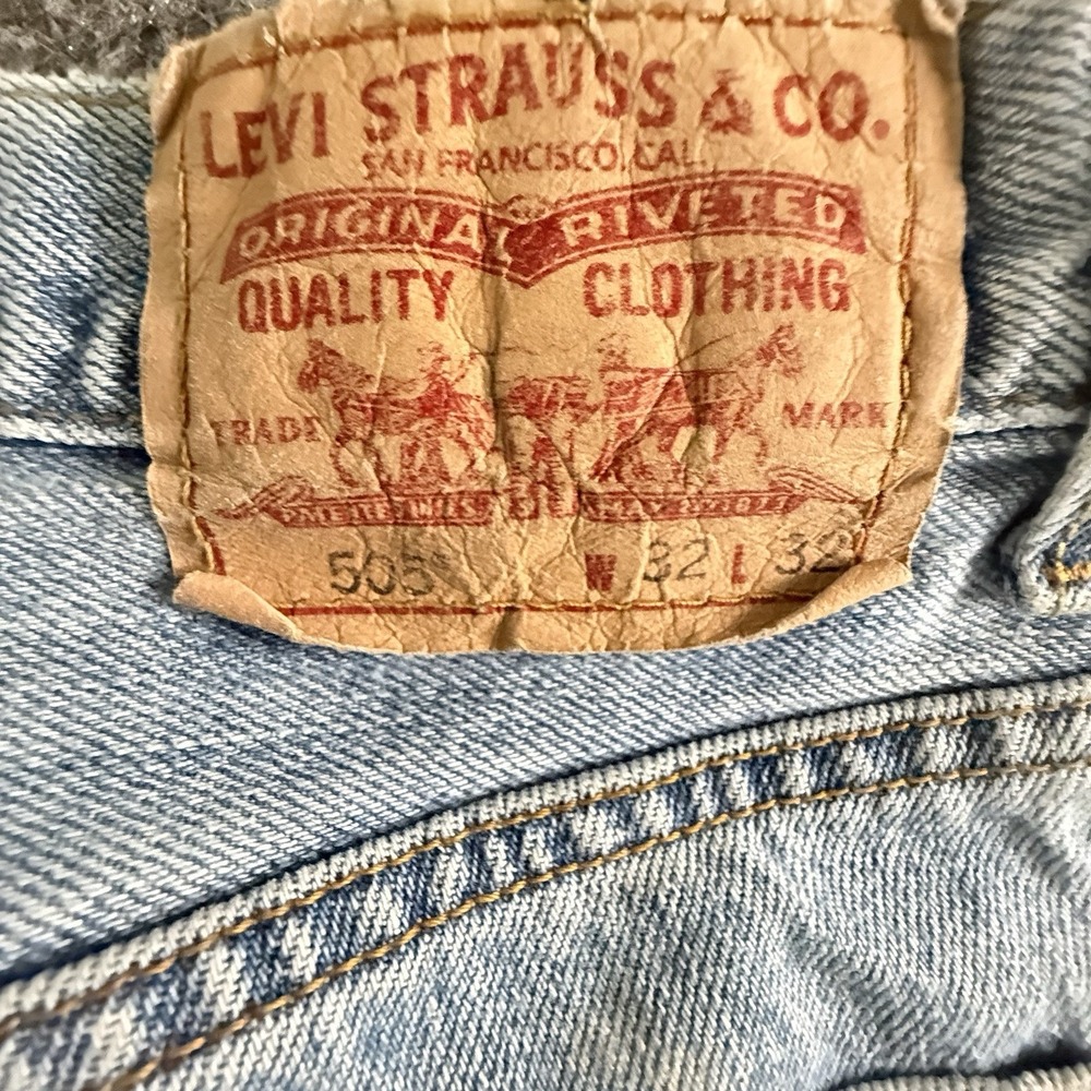 Levis 505 Mens 32x32 Regular Fit Straight Leg Light Wash Blue Denim Jeans Y2K 07 - Picture 6 of 8